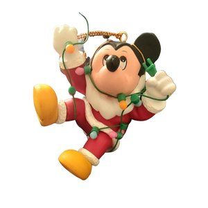 Collectible Mickey Mouse Santa Suit Tangled In Lights Christmas Ornament